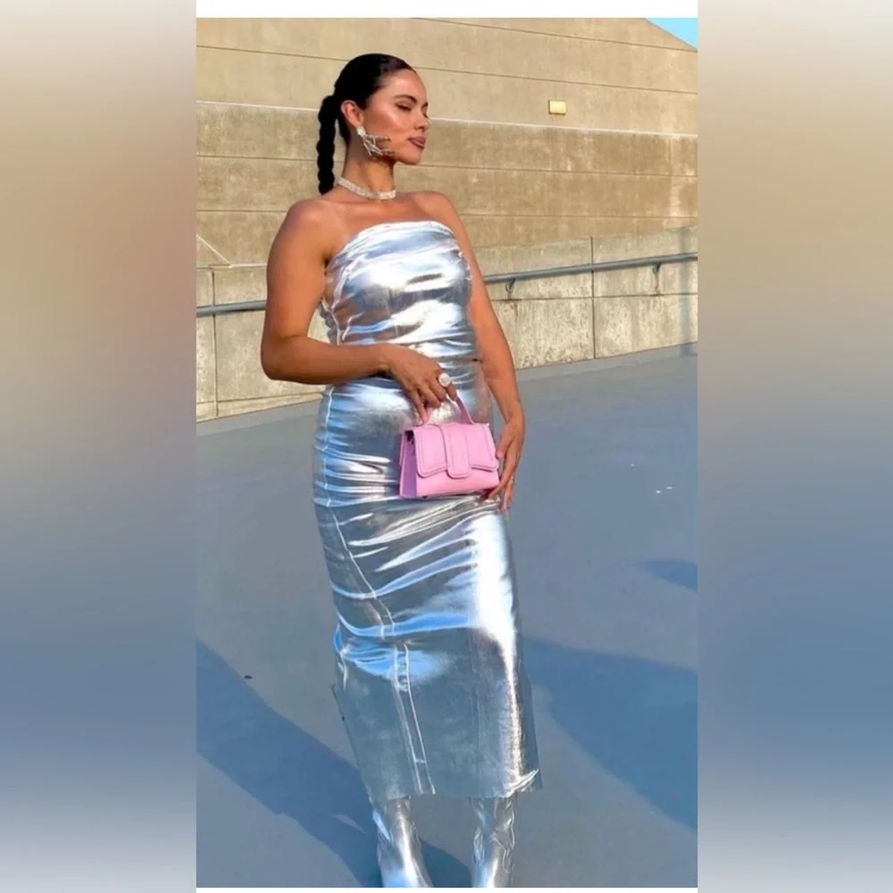 Zara Silver Strapless Dress - Picture 6 of 16